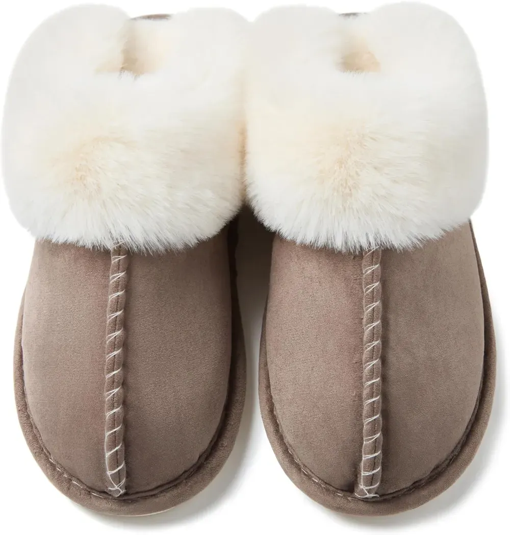 Womens Slipper with Memory Foam Fluffy Soft Warm Slip On House Slippers Anti-Skid Cozy Plush for Indoor Outdoor