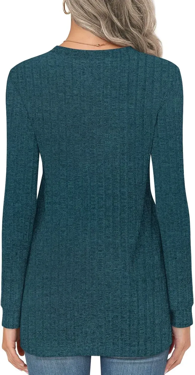 HOTGIFT Womens 2024 Fall Winter Tunic Tops Long Sleeve Casual T-Shirts Soft Comfy Stripe Blouse Lightweight