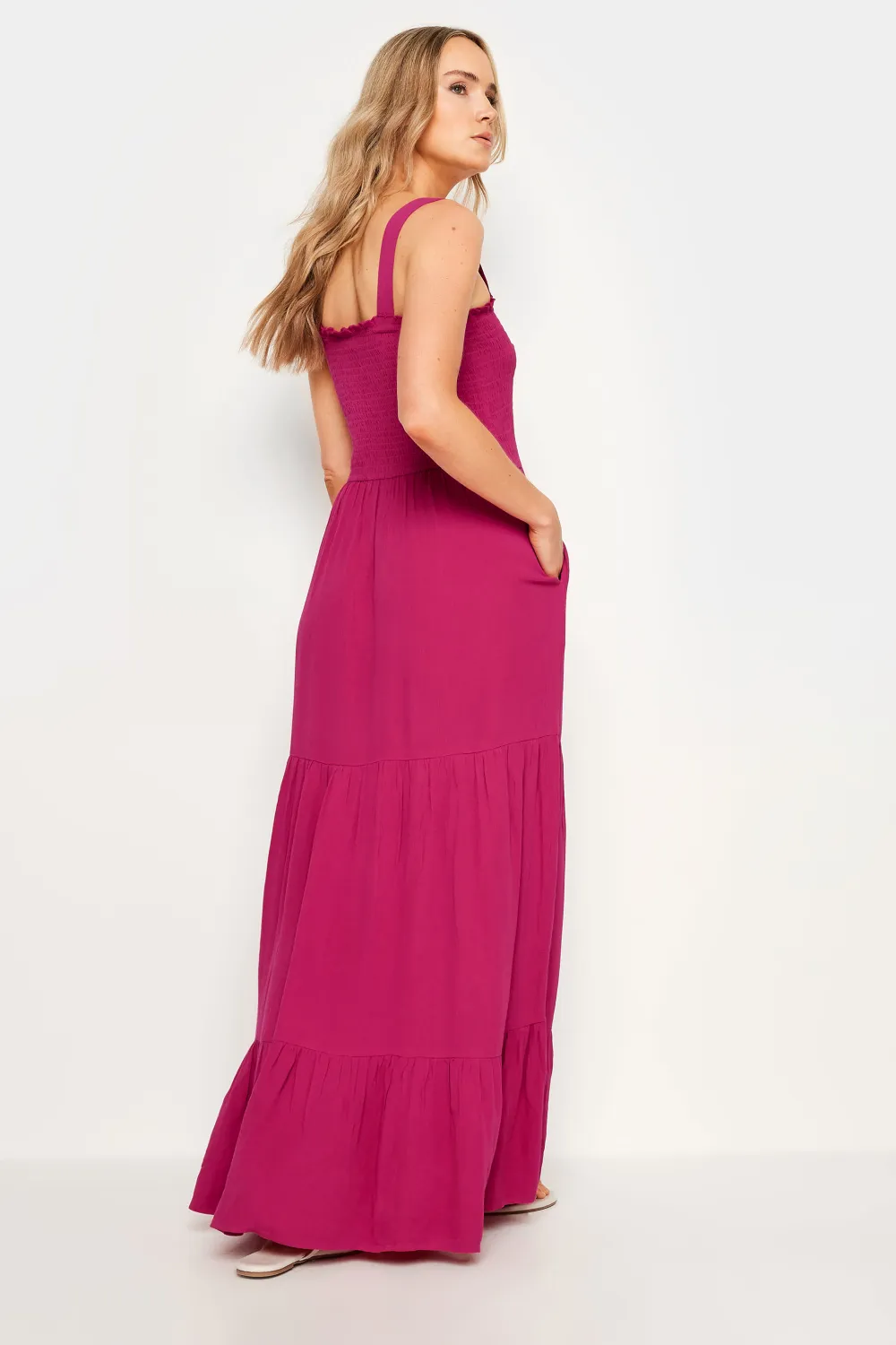 LTS Tall Black Shirred Tiered Maxi Dress