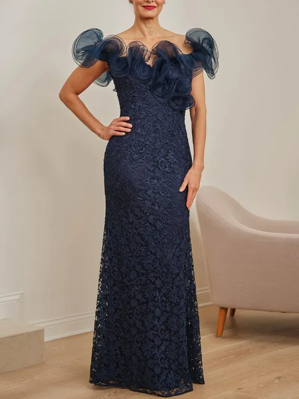 Guipure Lace and Organza Dinner Wedding Ladies Dress