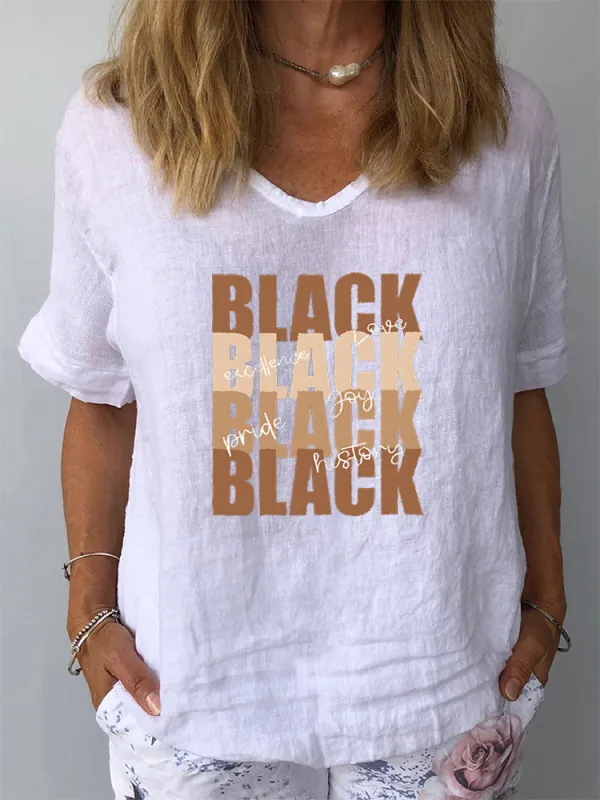 Women'S Black Excellence Love Joy Pride History V-Neck Short-Sleeved T-Shirt