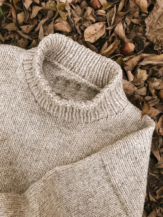 High Neck Long Sleeve Solid Classic Knitting Pattern Sweater