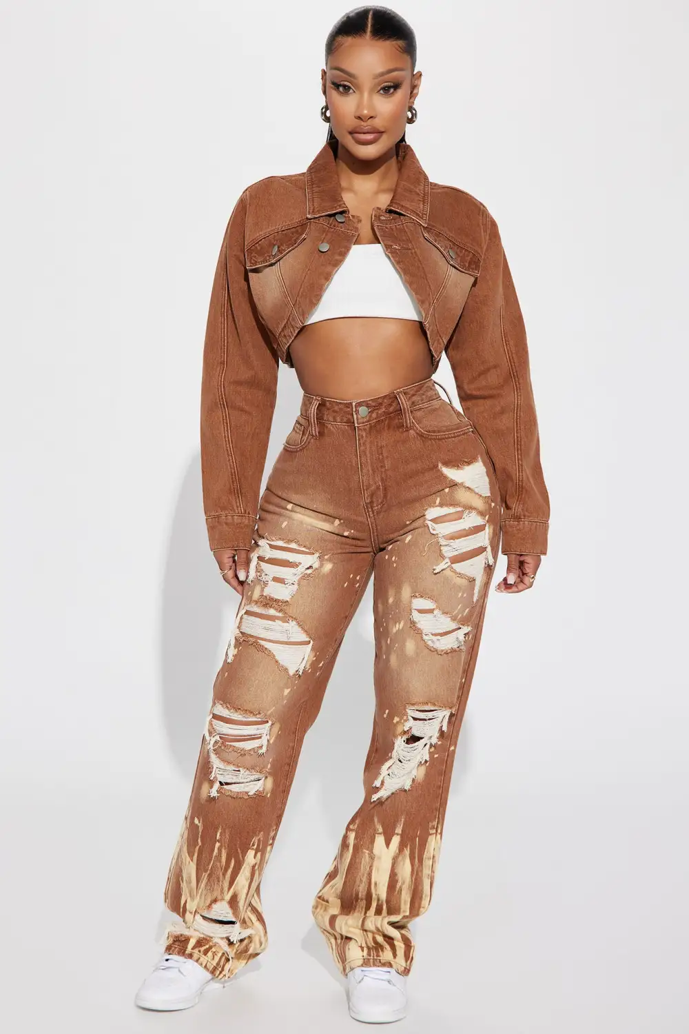 Forever Ago Denim Bolero Jacket - Brown