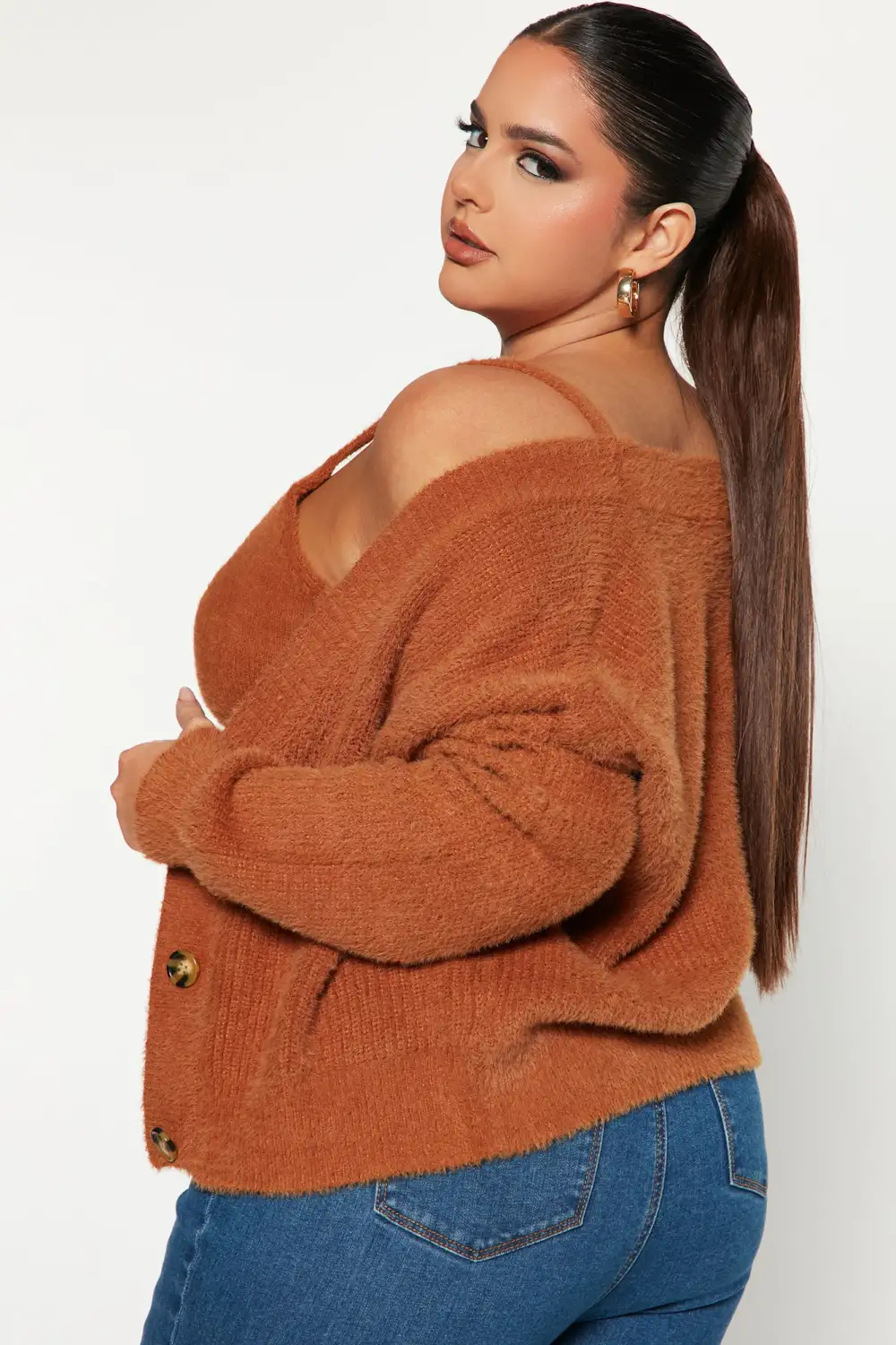 Can't Stop Love Fuzzy Sweater Set - Chestnut
