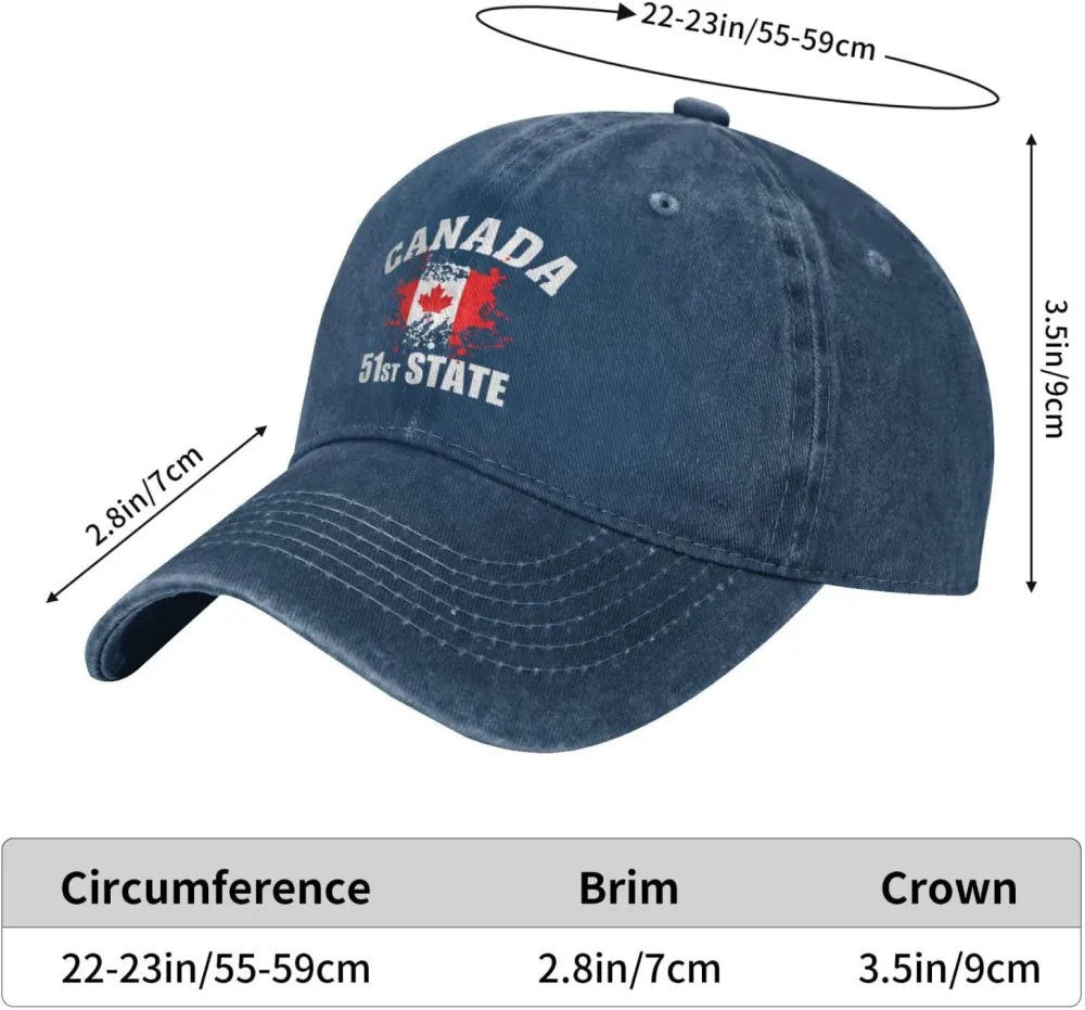 Make Canada 51st State Hat Washed Denim Unisex Fashion Trucker Baseball Cap