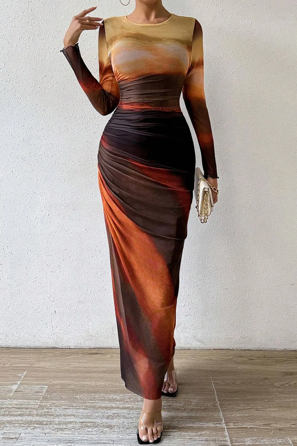 Women's Tie Dye Long Sleeve Pleated Dress