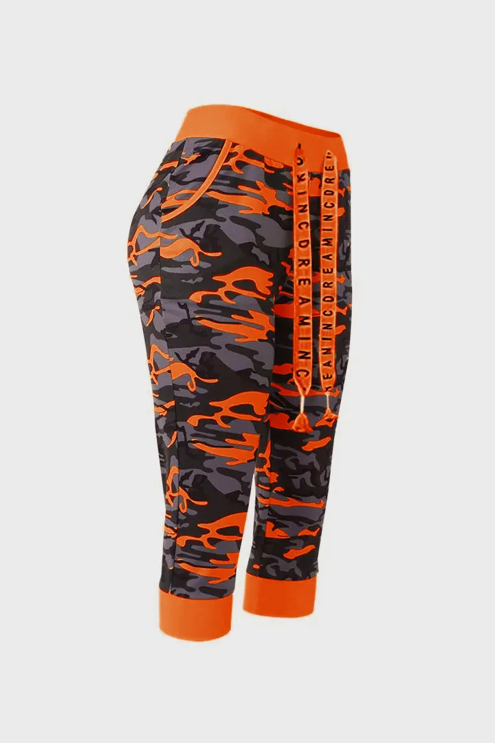 Camo Print Drawstring Capris Pants