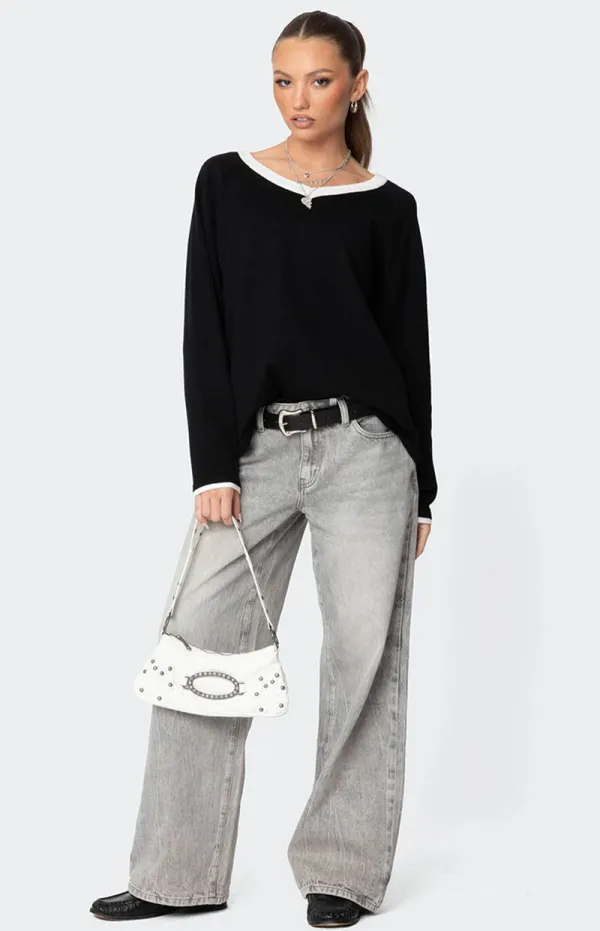 Edikted Magda Low Rise Acid Wash Jeans