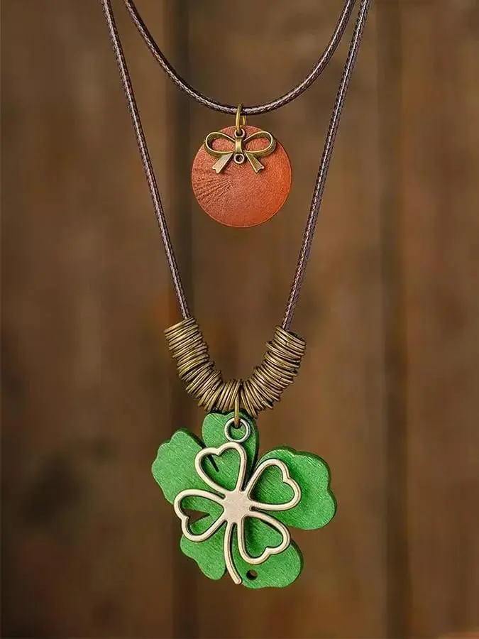 St. Patrick's Day Shamrock Double Pendant Necklace
