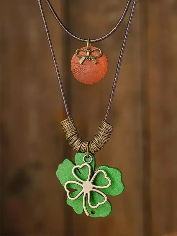St. Patrick's Day Shamrock Double Pendant Necklace