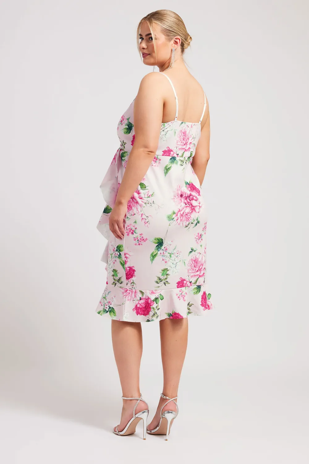 YOURS LONDON Curve Pink Floral Print Ruffle Midi Dress