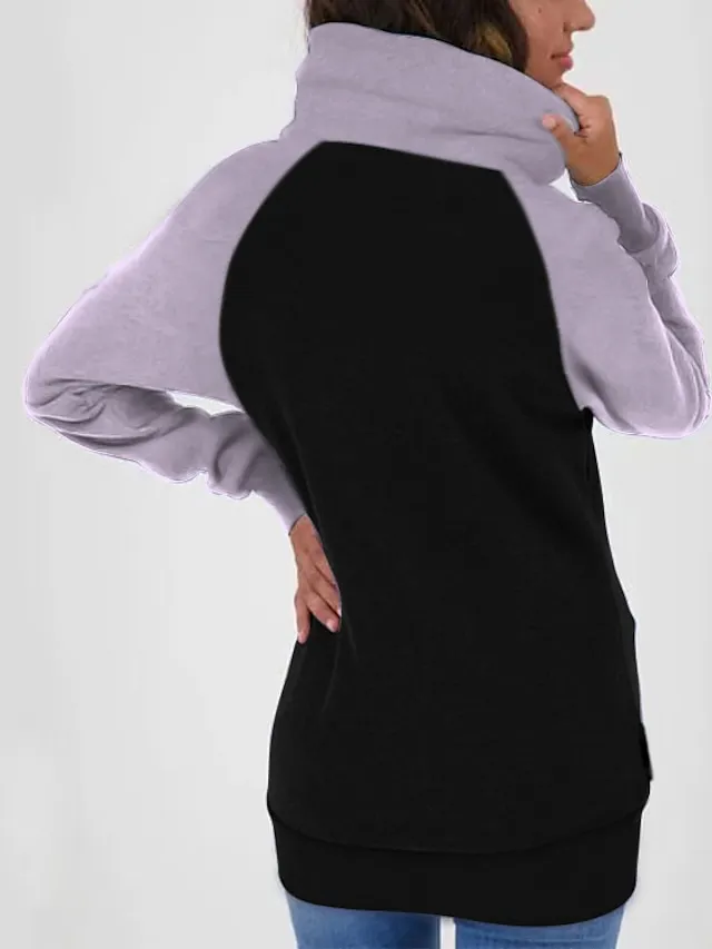 Women's Zip Hoodie Sweatshirt Basic Pocket Drawstring Zip Up White Light Green Pink Color Block Street Casual Pile Neck Long Sleeve Top Micro-elastic Fall & Winter