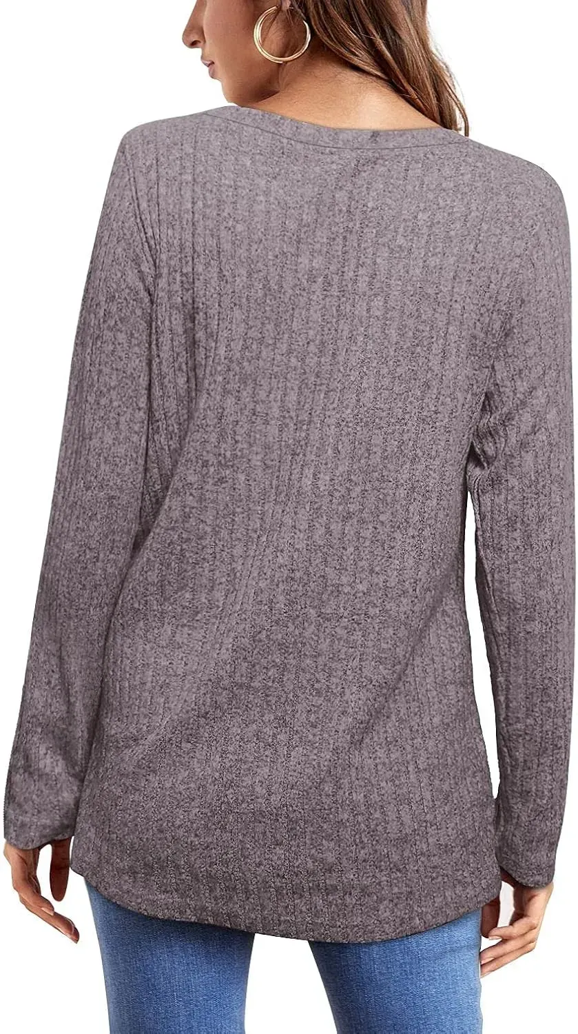 OFEEFAN Long Sleeve Shirts for Women Lightweight Crew Neck Casual Tunic Tops