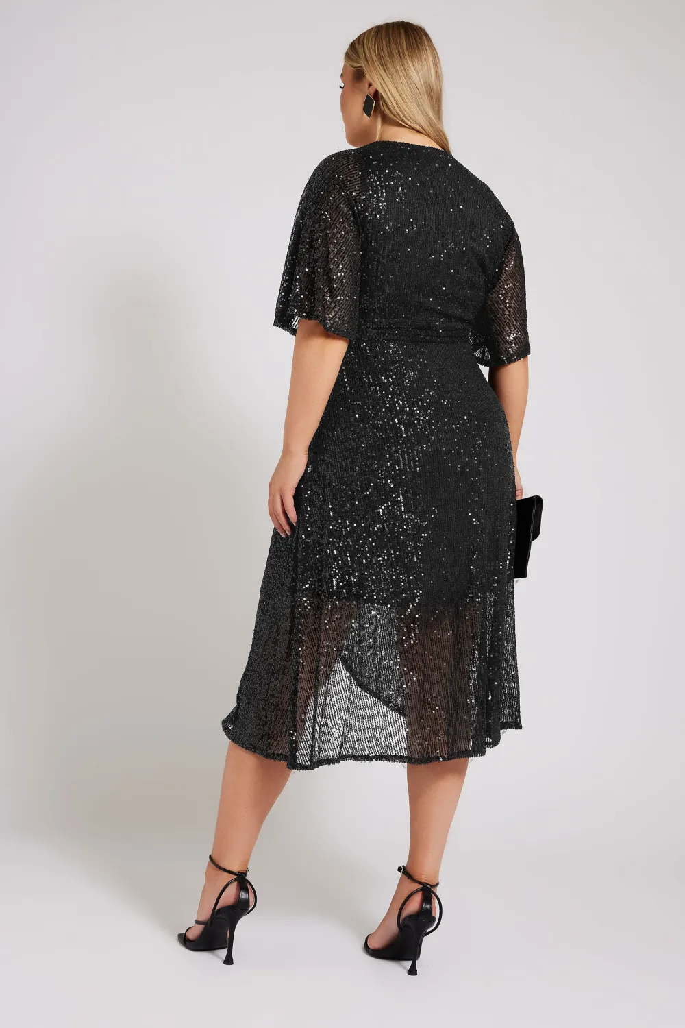 YOURS LONDON Curve Navy Blue Sequin Wrap Dress