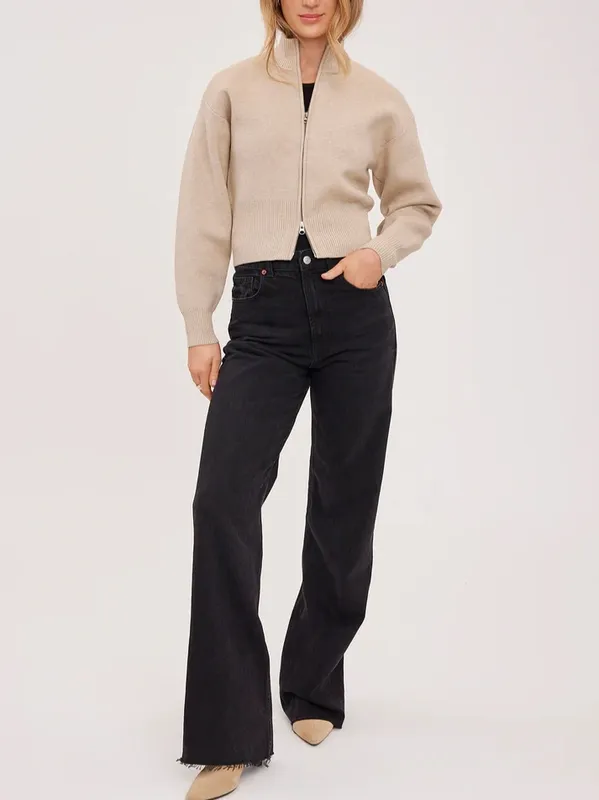 Ribbed Knit Zip Front Sweater