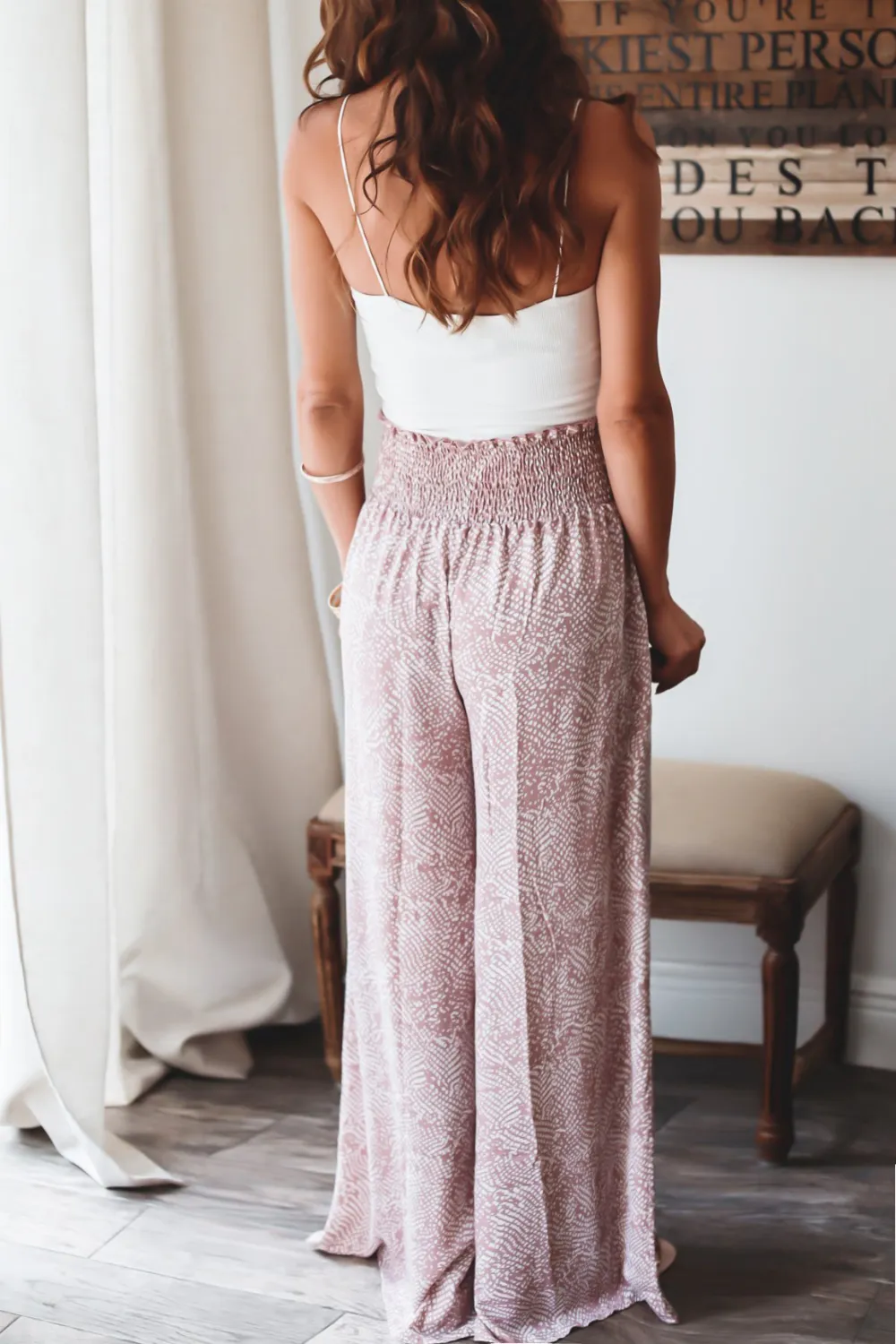 Pink Floral Loose Drape Straight Leg Pants
