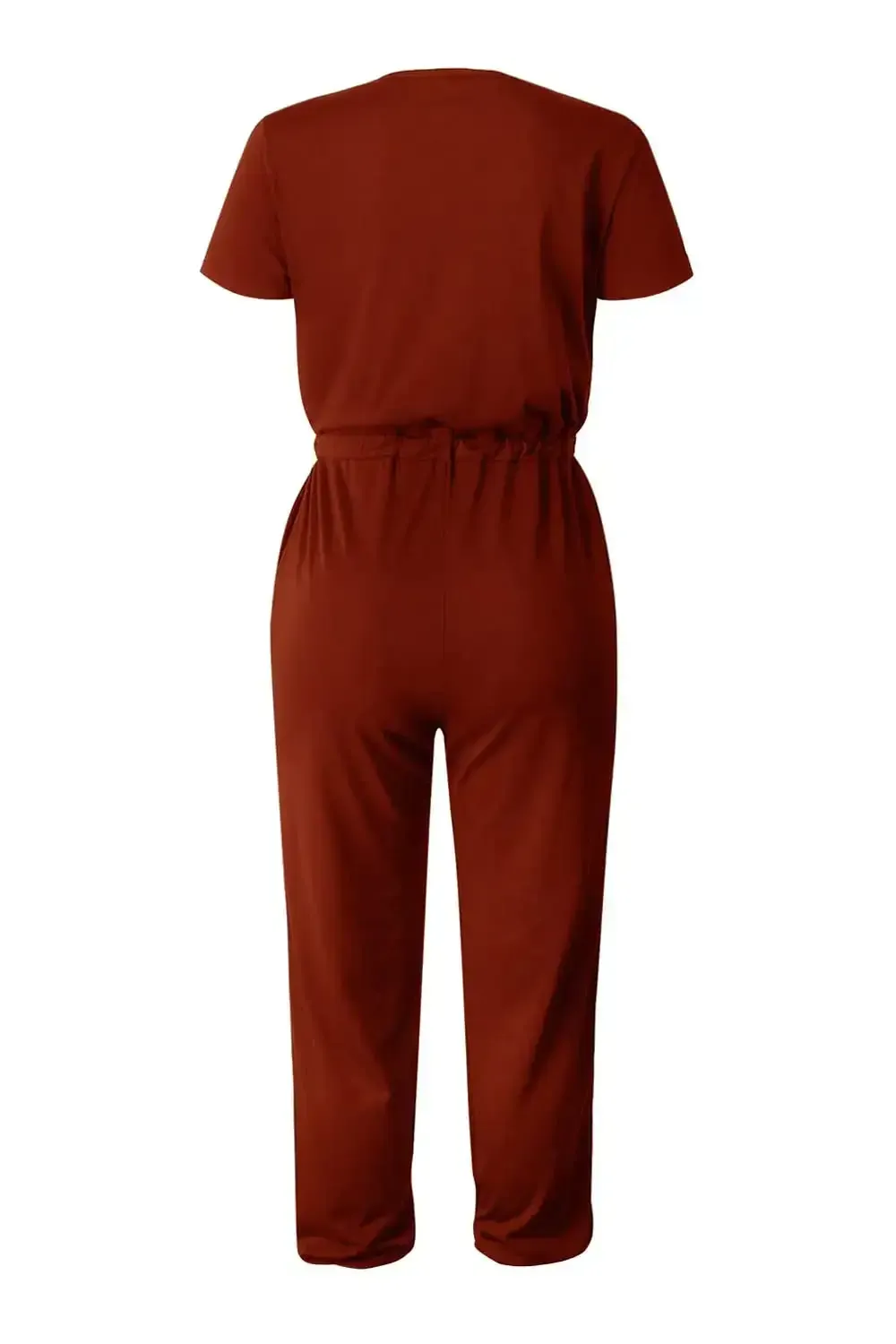 Deep V Neck Wrap Drawstring Waist Jumpsuit