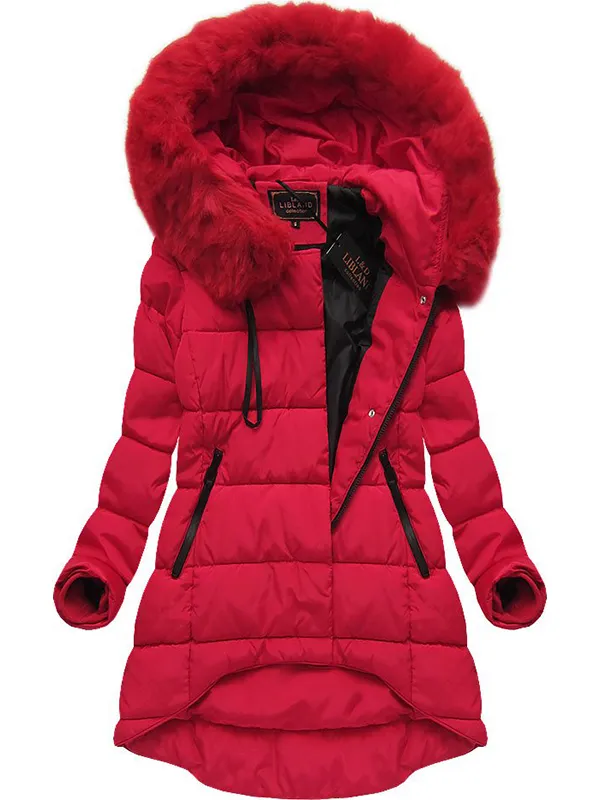 Red asymmetric ladies winter jacket