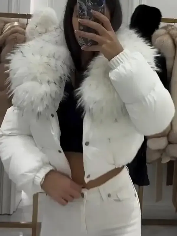 Women's Fur Lapel Fashionable Warm Short Cotton Coat
