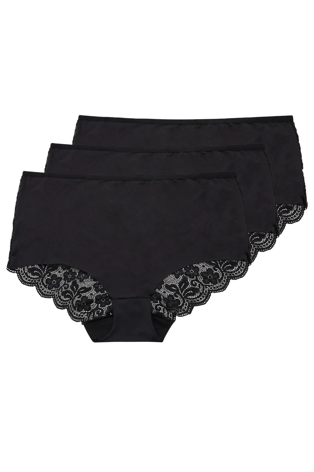 YOURS 3 PACK Curve Black Lace Full Briefs