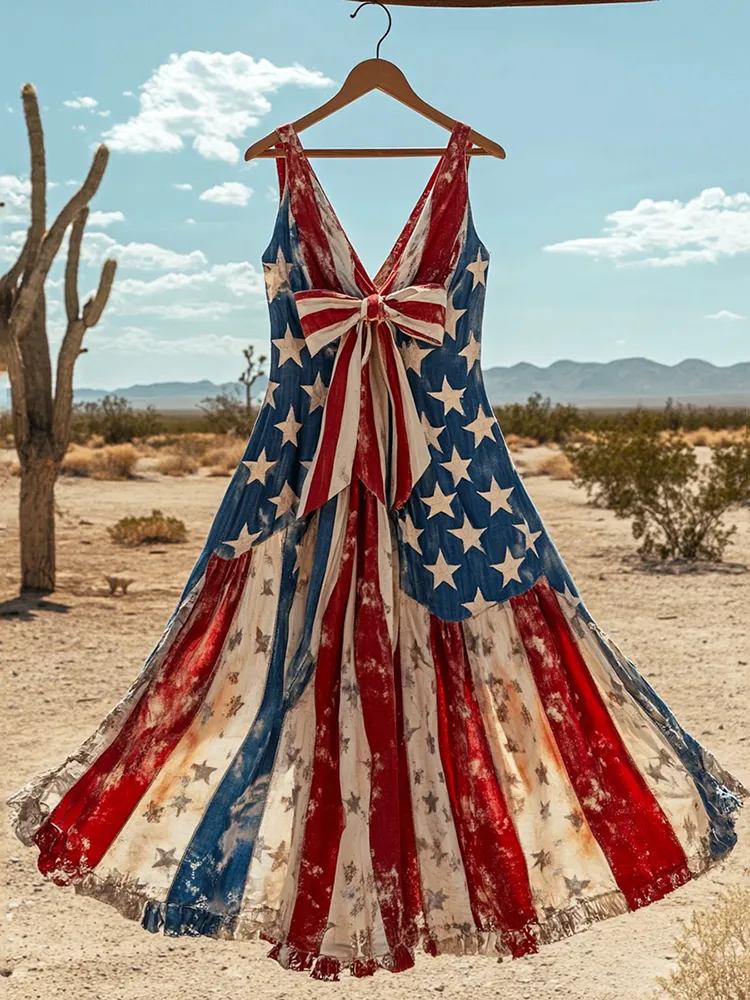 Women's Vintage Independence Day Art Linen Sleeveless Dress