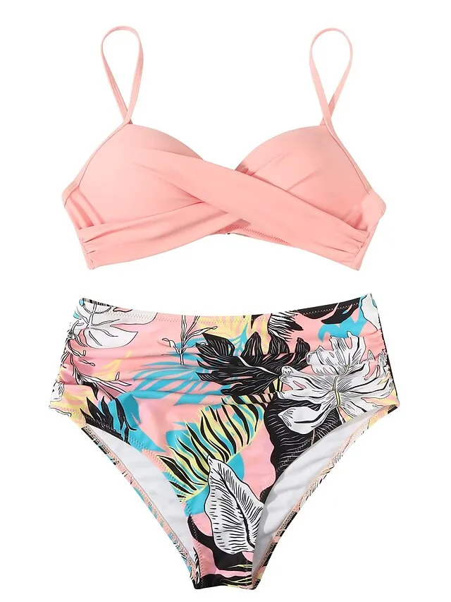 Women's Swimwear Bikini Normal Swimsuit 2 Piece High Waisted Plain Black Pink Purple Green Rose Red Bathing Suits Sports Beach Wear Push Up