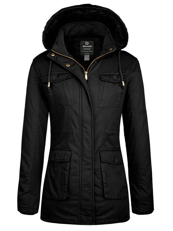 Women's winter Sherpa lining parka warm jacket with detachable hood