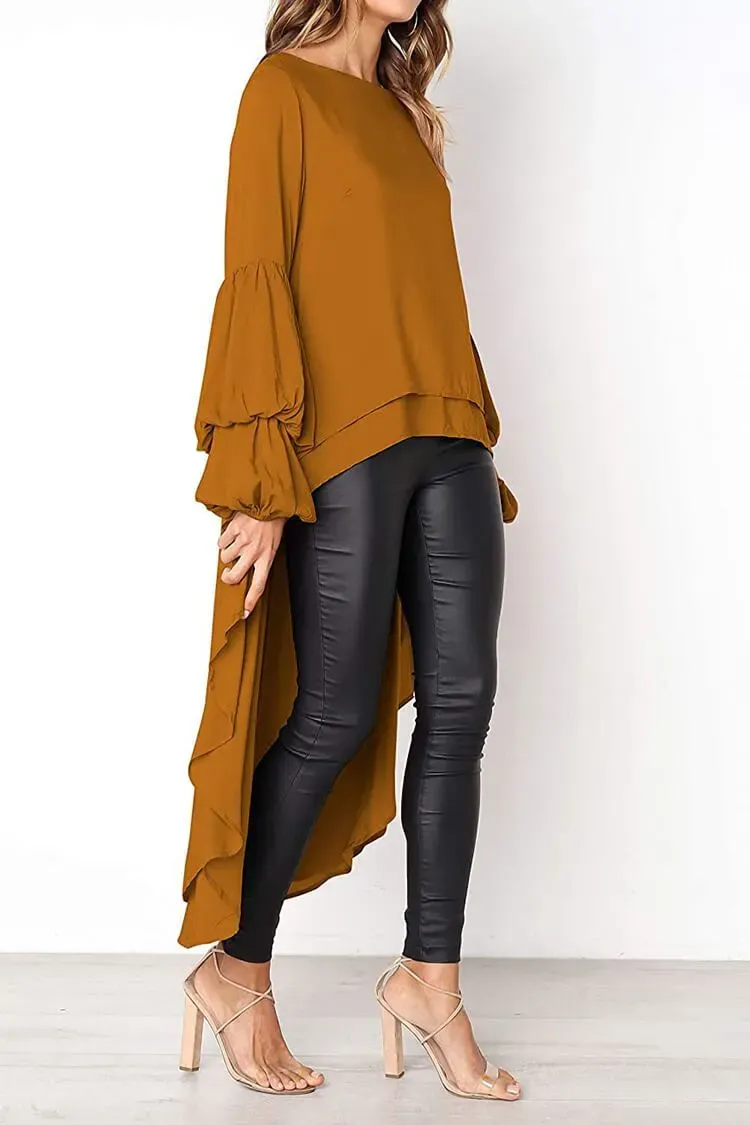 Lantern High Low Asymmetrical Irregular Hem Shirt Dress