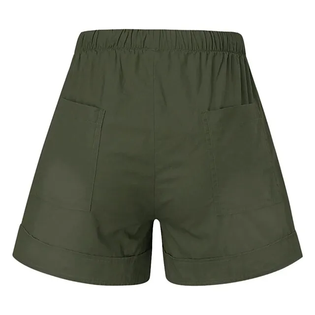 Women‘s Shorts Drawstring Pocket Plain Daily Regular Summer Green Black Pink Orange Red