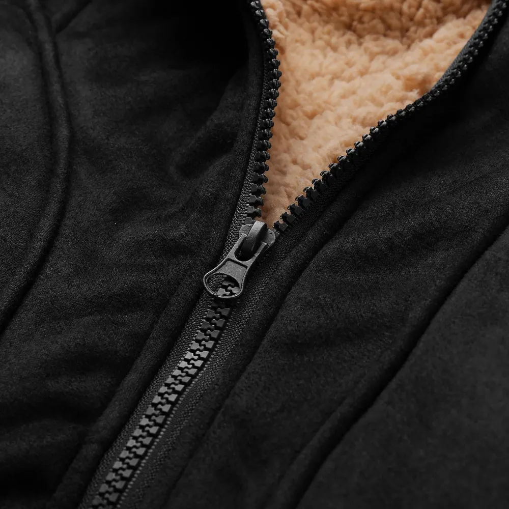 Mens Sherpa Faux Zip Up Heavyweight Plus Size Trench Coat Spread Collared Jacket