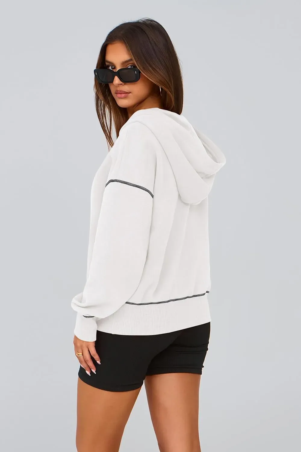 Women's Hooded Sweatshirts Long Sleeve Half Zip Cropped Hoodie Pullover Winter Fashion Clothes