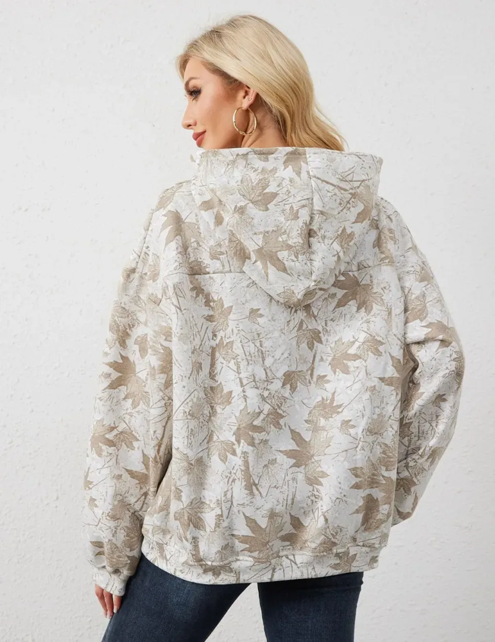 Womens Camo Hoodies Maple Leaf Print Oversized Hooded Sweatshirt Fleece Pullover Sweatshirts Long Sleeve with Pocket