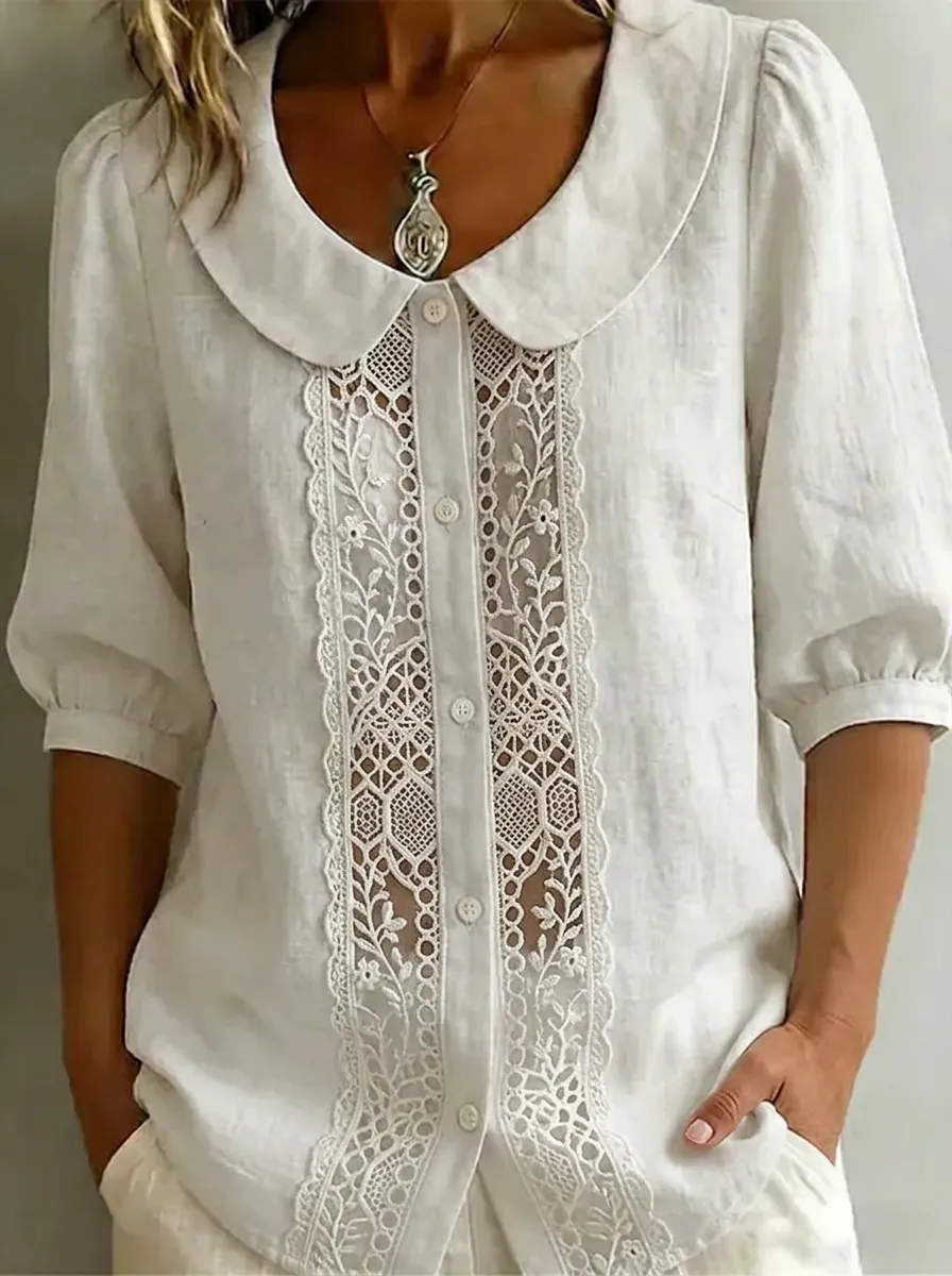 Women's Nashville Vintage Lace Embroidered Button-up Blouse