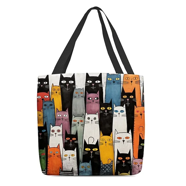 Women's Tote Shoulder Bag Canvas Tote Bag Customize Polyester Shopping Holiday Print Large Capacity Foldable Lightweight Cat Black / White Black / Red Custom Print