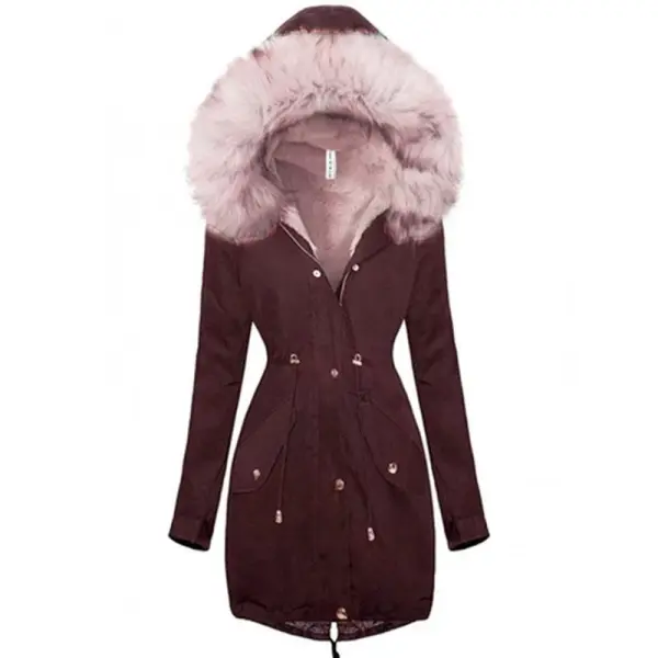 Pink Faux Fur Hooded Warm Coat