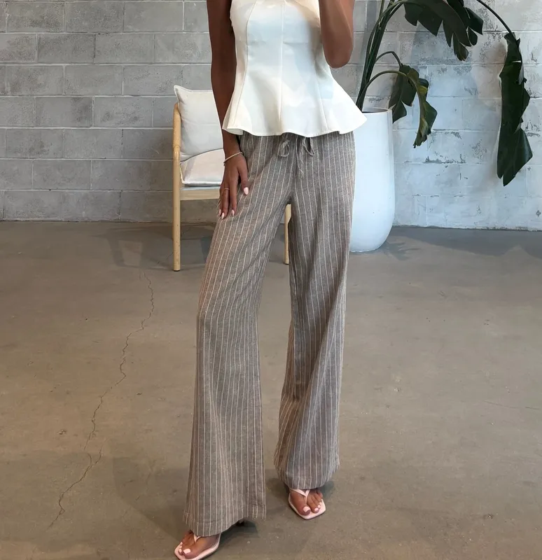 Linen Stripe Wide Leg Pants