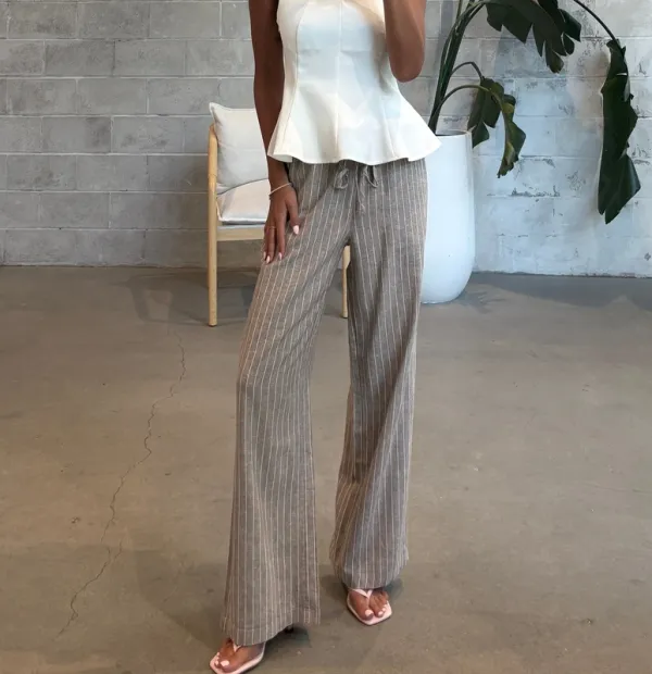 Linen Stripe Wide Leg Pants