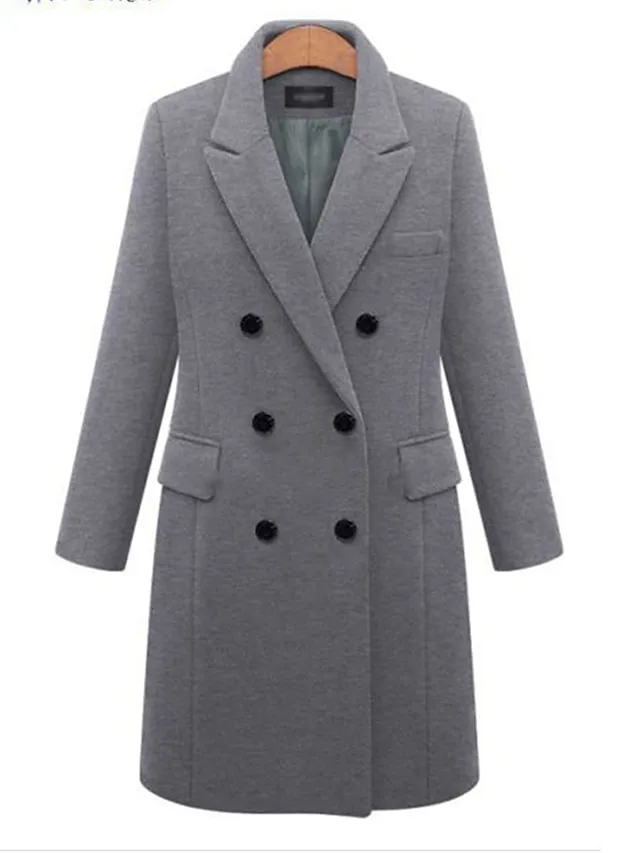 Women's Overcoat Fall Double Breasted Long Coat Thermal Warm Windproof Trench Coat Winter Coat Pea Coat Daily Wear Vacation Stylish Chic & Modern Jacket Long Sleeve Slim Fit Black