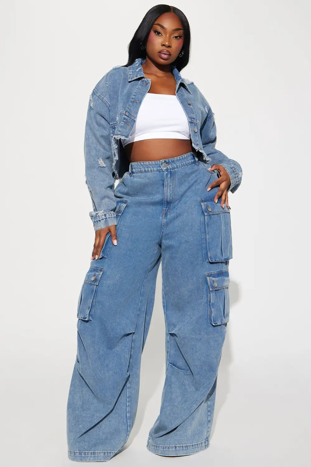 Just Between Us Denim Pant Set - Blue