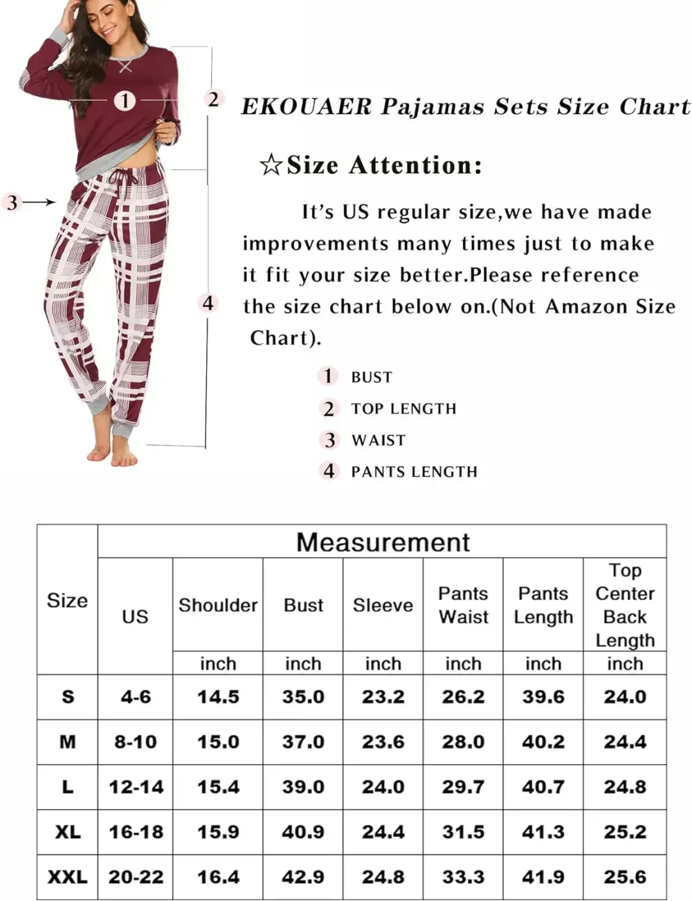 Women's Pajamas Sets Long Sleeve with Plaid Pants Soft Sleepwear O Neck 2 Piece Pjs Joggers Loung Set with Pockets