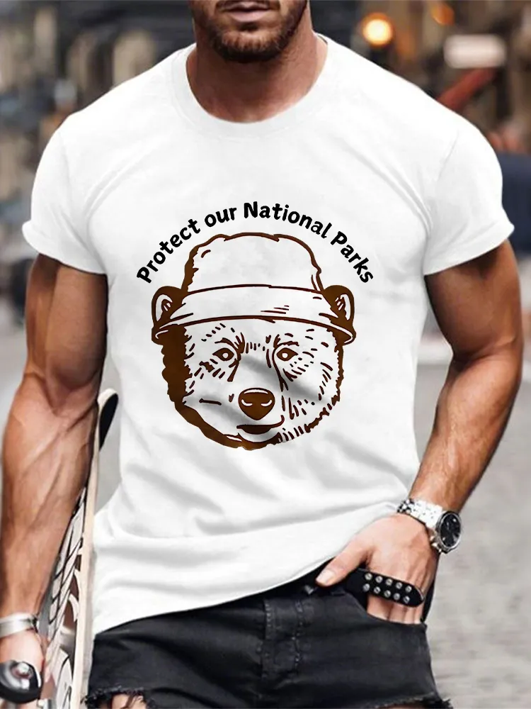 Men'S Round-Neck Short-Sleeved T-Shirt With Protect Our National Parks Prints