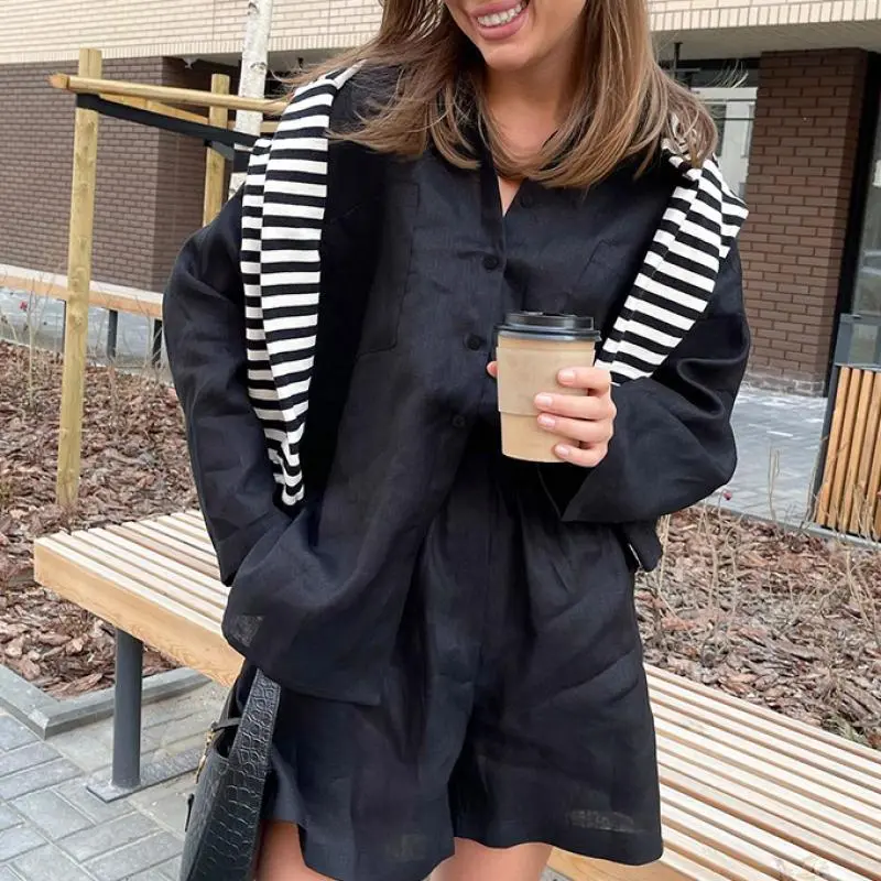 Cotton Patchwork Long Sleeve Shirt & Shorts Set
