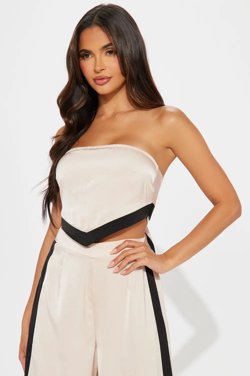 Bold Steps Satin Pant Set - Taupe