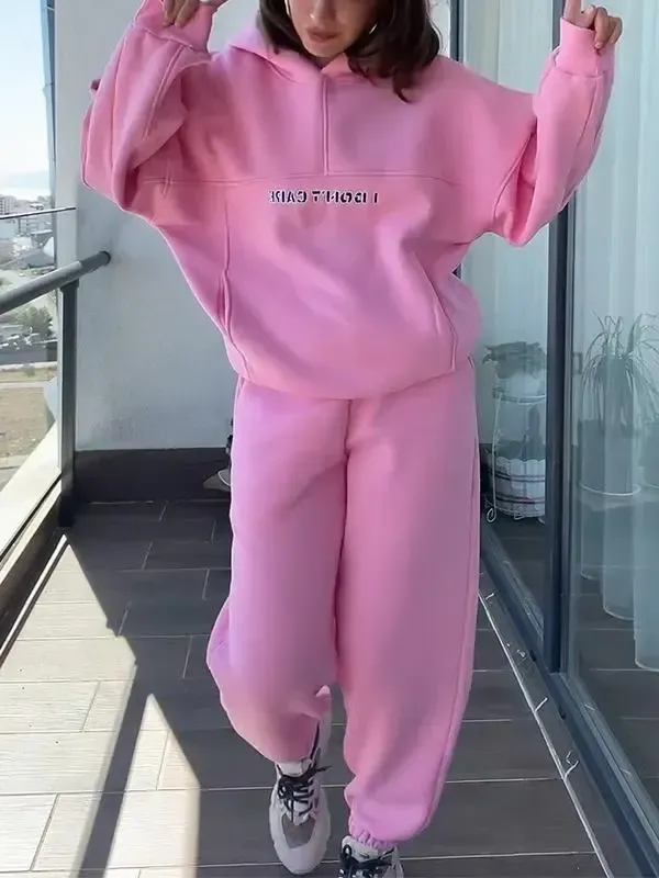 Women's Casual Hooded Letter Printed Sweatshirt Two Piece Set