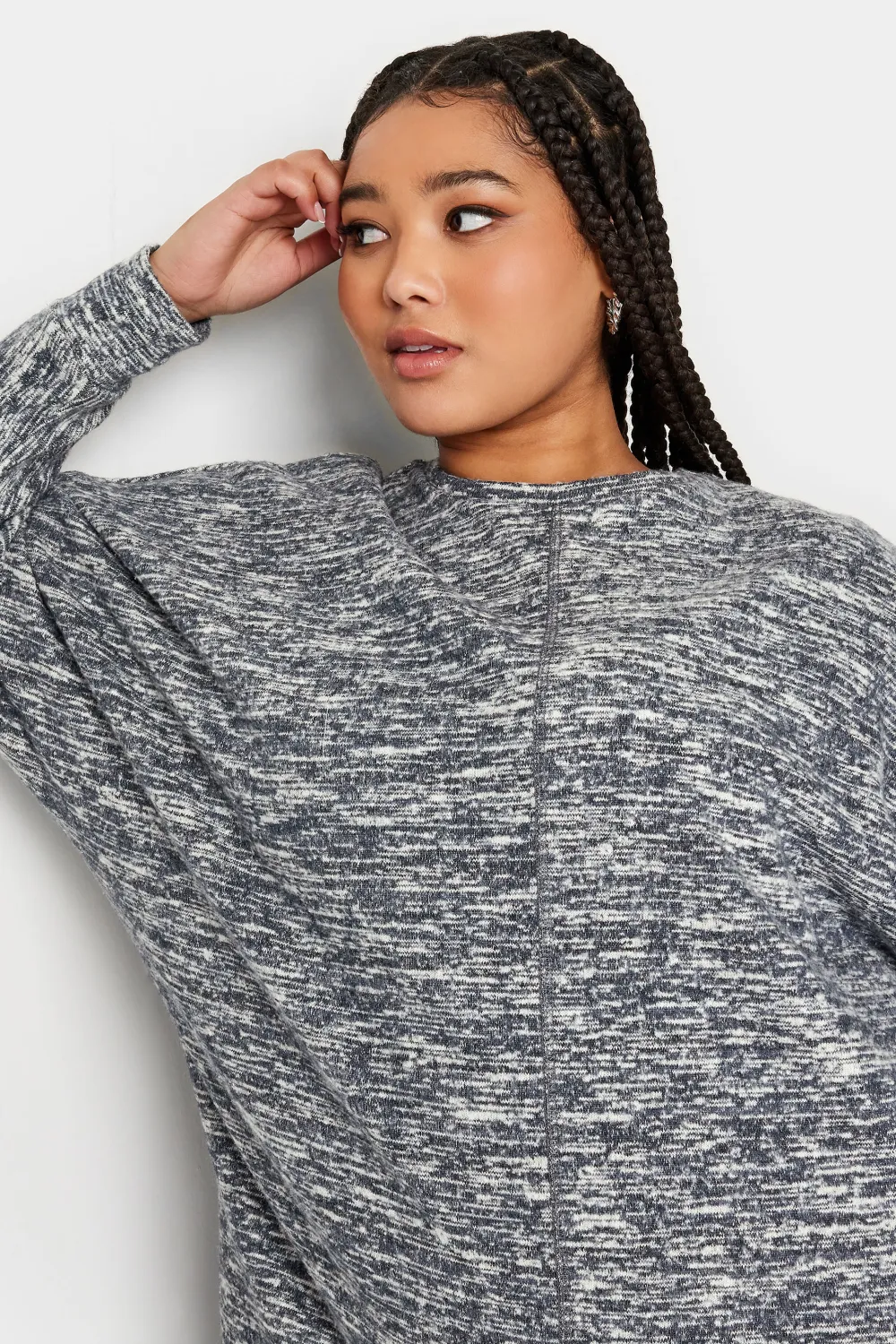 YOURS LUXURY Curve Light Grey Front Seam Detail Jumper