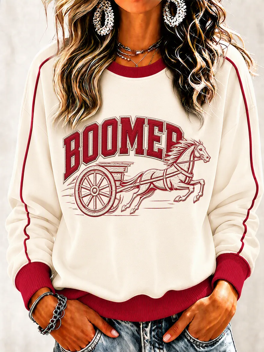 Women'S Retro Football Round Neck Sports Shirt