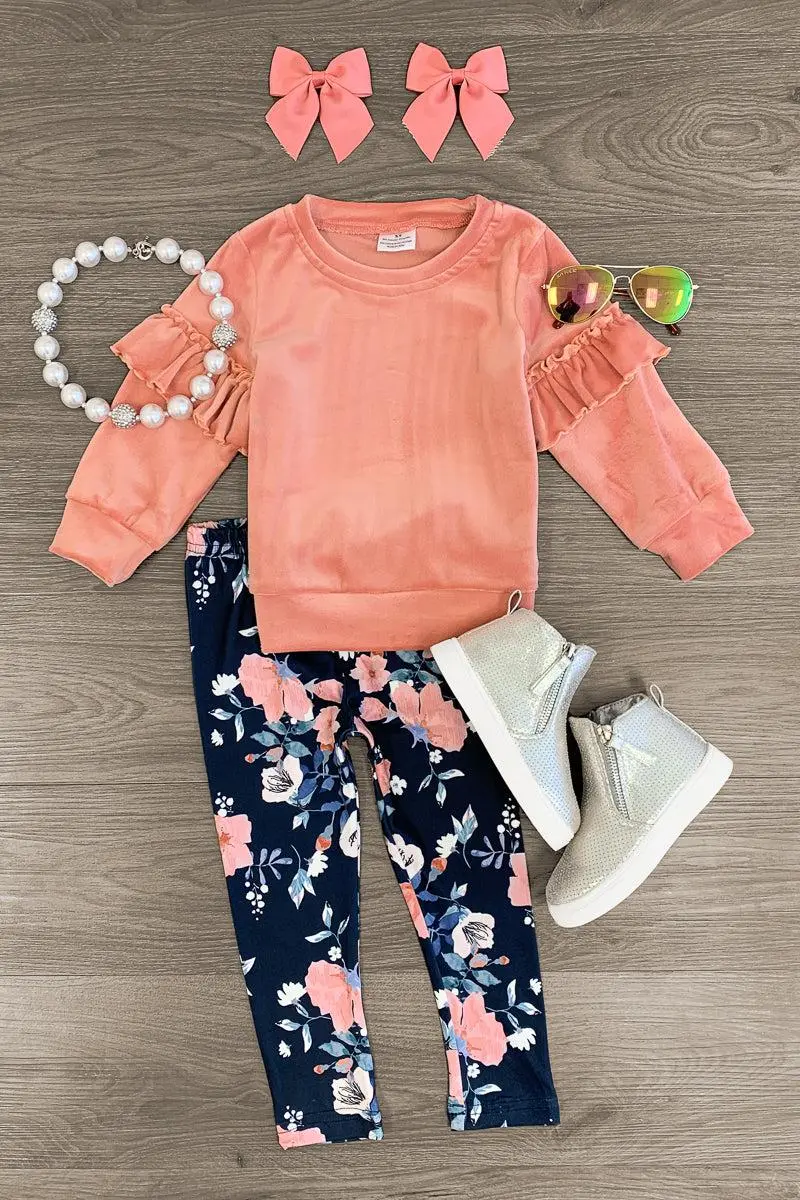 Pink Velvet Floral Legging Set