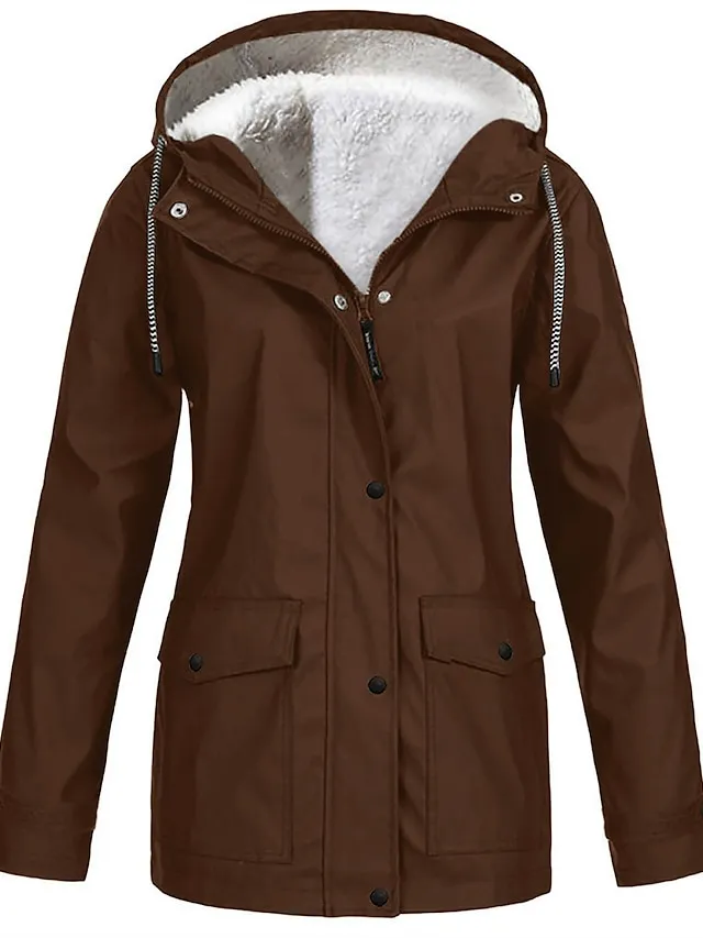 Women's Winter Coat Hoodie Jacket Windproof Warm Street Sport Daily Wear Vacation Button Pocket Drawstring with Pockets Single Breasted Hoodie Fashion Daily Plush Street Style Solid Color Regular Fit
