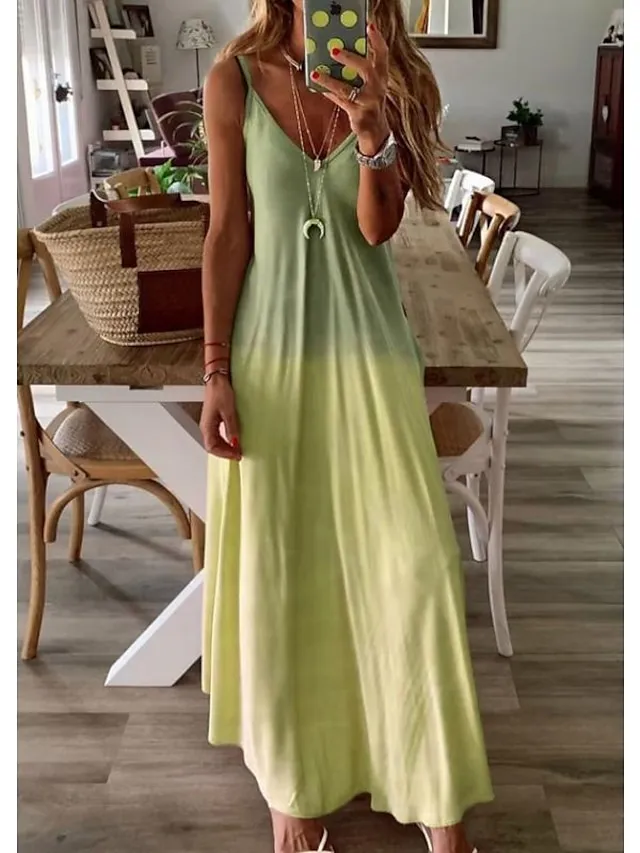 Women's Casual Dress Slip Dress Boho Dress Long Dress Maxi Dress Purple Pink Yellow Sleeveless Color Gradient Slim Fall Spring Summer V Neck Basic Daily Vacation Summer Dress 2023 S M L XL XXL 3XL