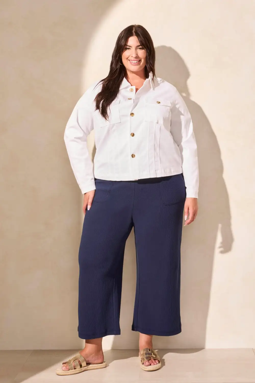 Comfort Stretch Button-Front Denim Jacket-White